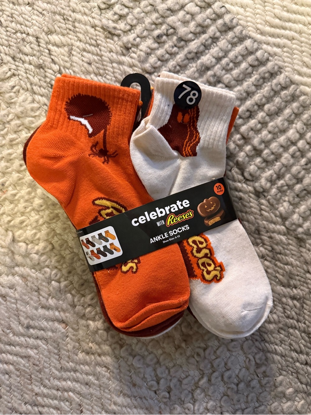 Reese's Celebrate Ankle Socks for Women or men shoe size 6-12 halloween nwt